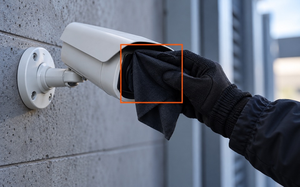 Ống kính camera bị che bằng vải tối màu