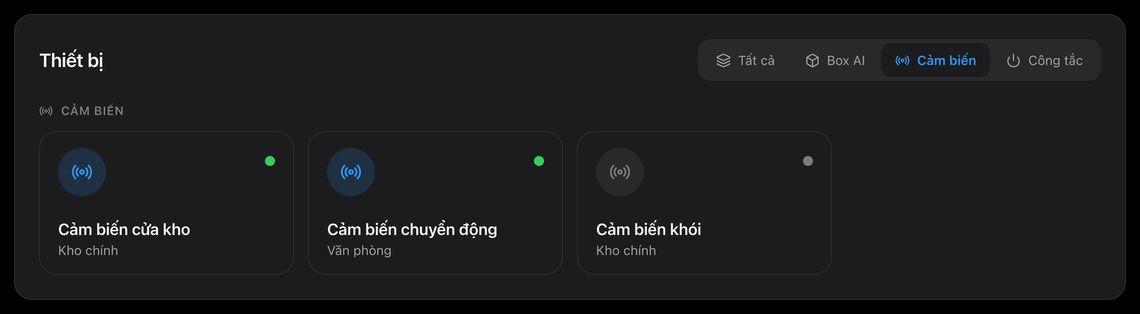 Tab Cảm biến trong bảng điều khiển địa điểm
